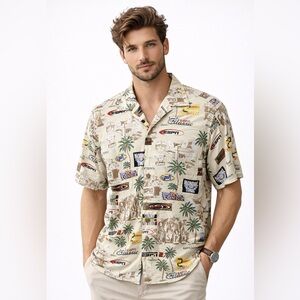 ESPN Button Down Hawaiian Shirt Vintage Sport Print Men